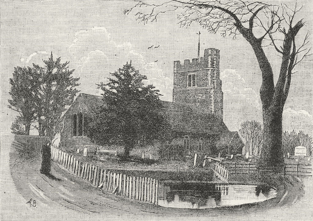 HERTFORDSHIRE. Bushey Church 1888 old antique vintage print picture